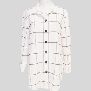 NWT Habitat Lightweight Seersucker Windowpane Plaid Tunic Jacket, Navy & White